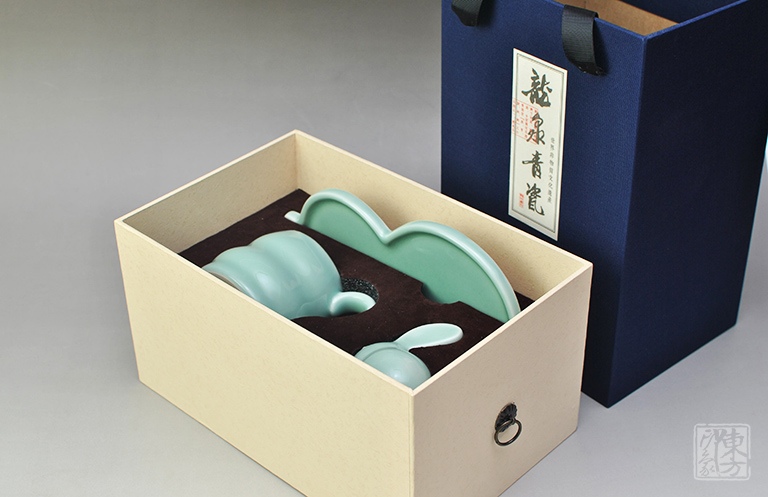 龙泉青瓷（弟窑•梅子青釉）茶杯/咖啡杯套装：葫芦兔