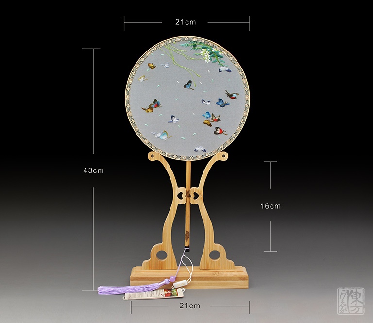 纯手工双面苏绣湘妃竹团扇：晴春蝶戏- 东方印象