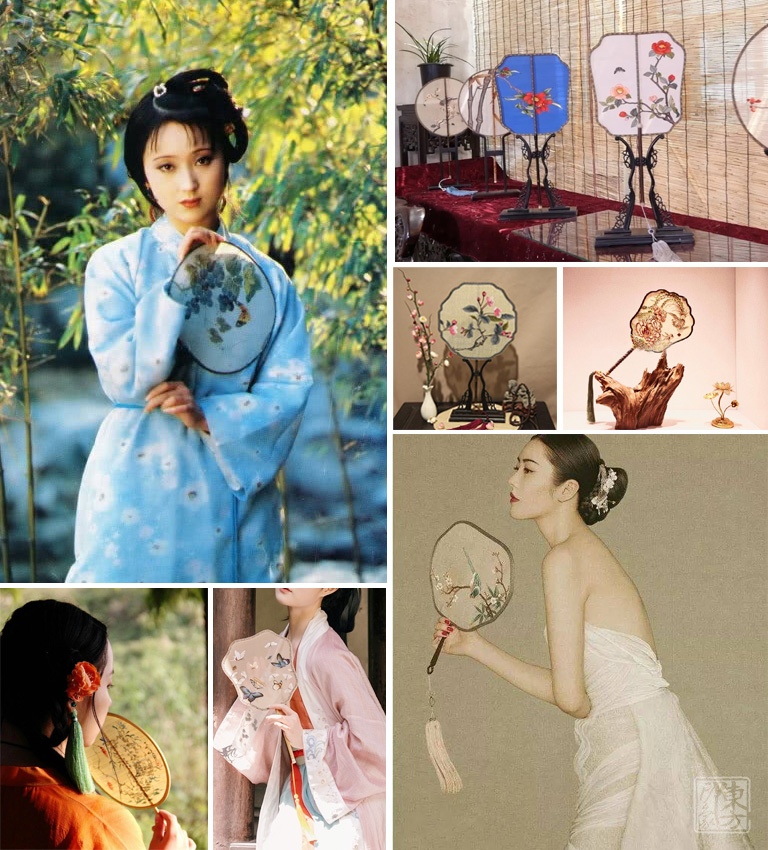 纯手工双面苏绣湘妃竹团扇：晴春蝶戏