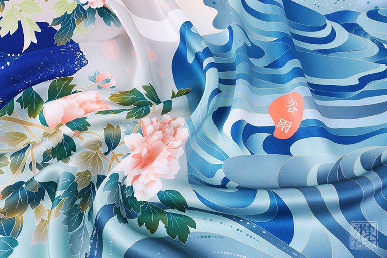 “24节气主题”真丝素绉缎丝巾：谷雨