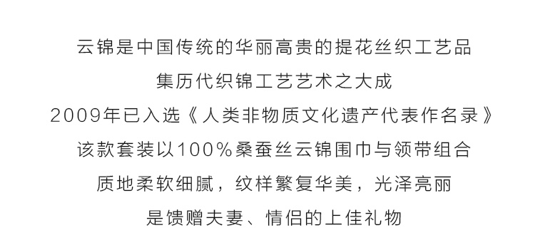 100%桑蚕丝云锦套装：“山茶花开”围巾+“经典回纹”领带