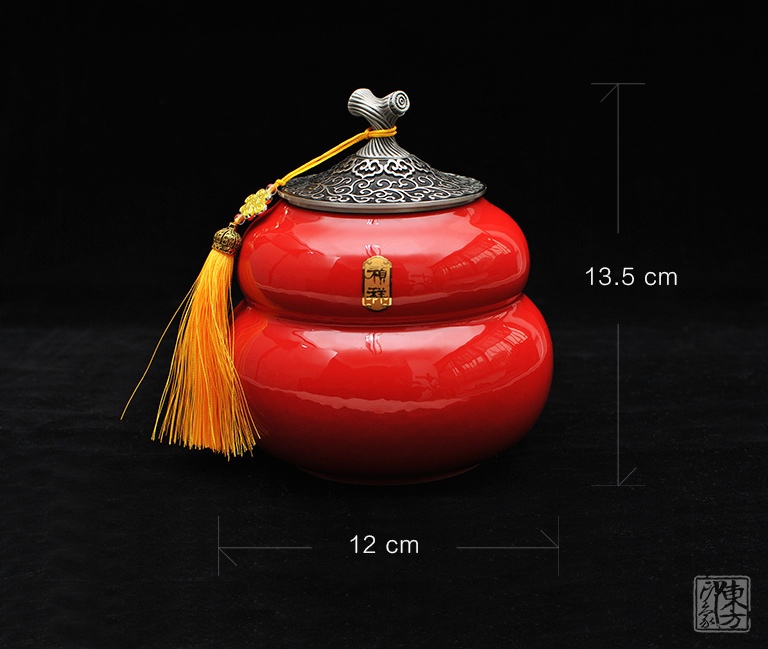 纯锡红瓷茶叶罐：福禄祯祥