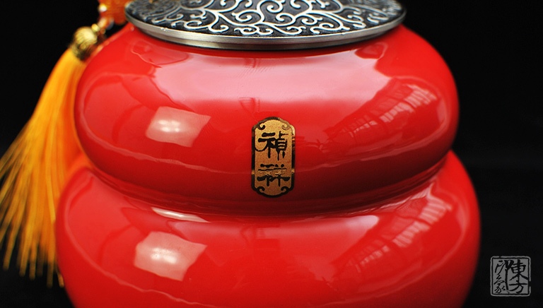 纯锡红瓷茶叶罐：福禄祯祥