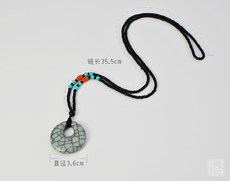 龙泉青瓷哥窑开片吊坠/毛衣链：平湖秋月