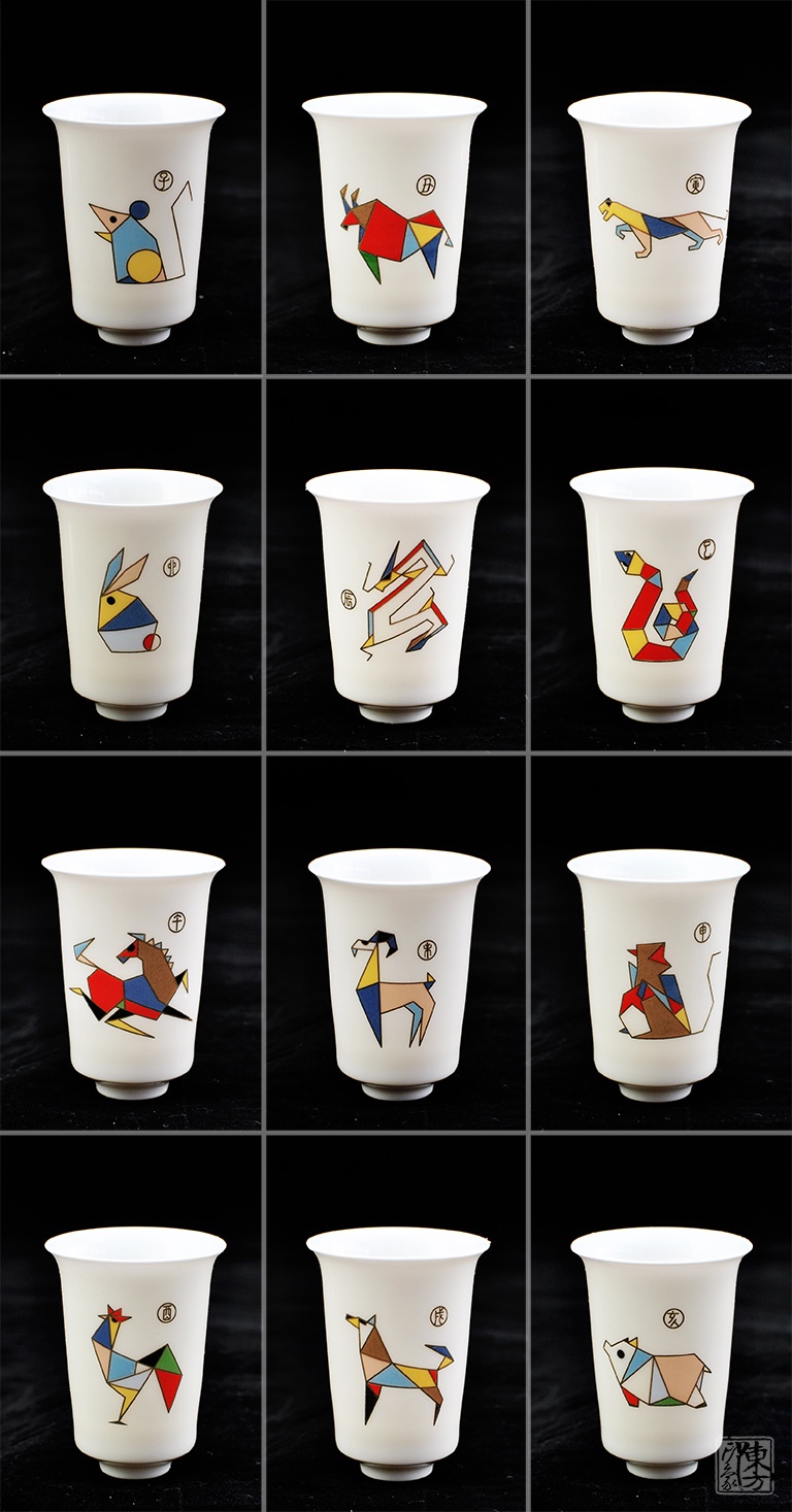 羊脂玉亮光瓷十二生肖品茗杯