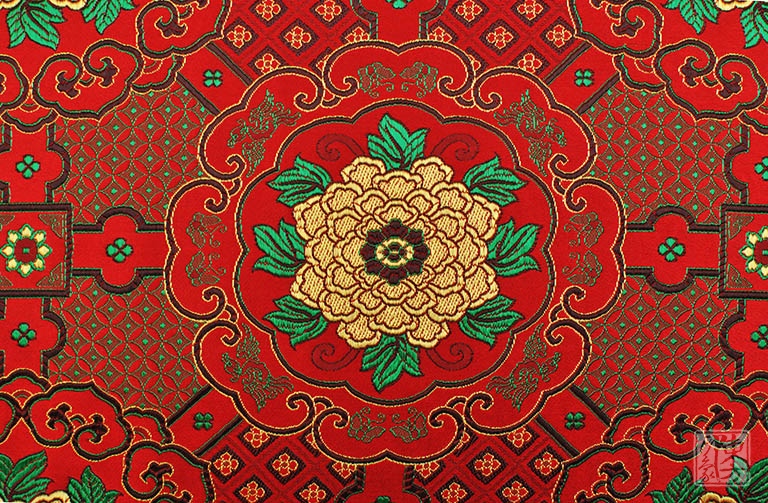 100%桑蚕丝/真丝云锦披肩：如意牡丹八达晕锦（深红色）