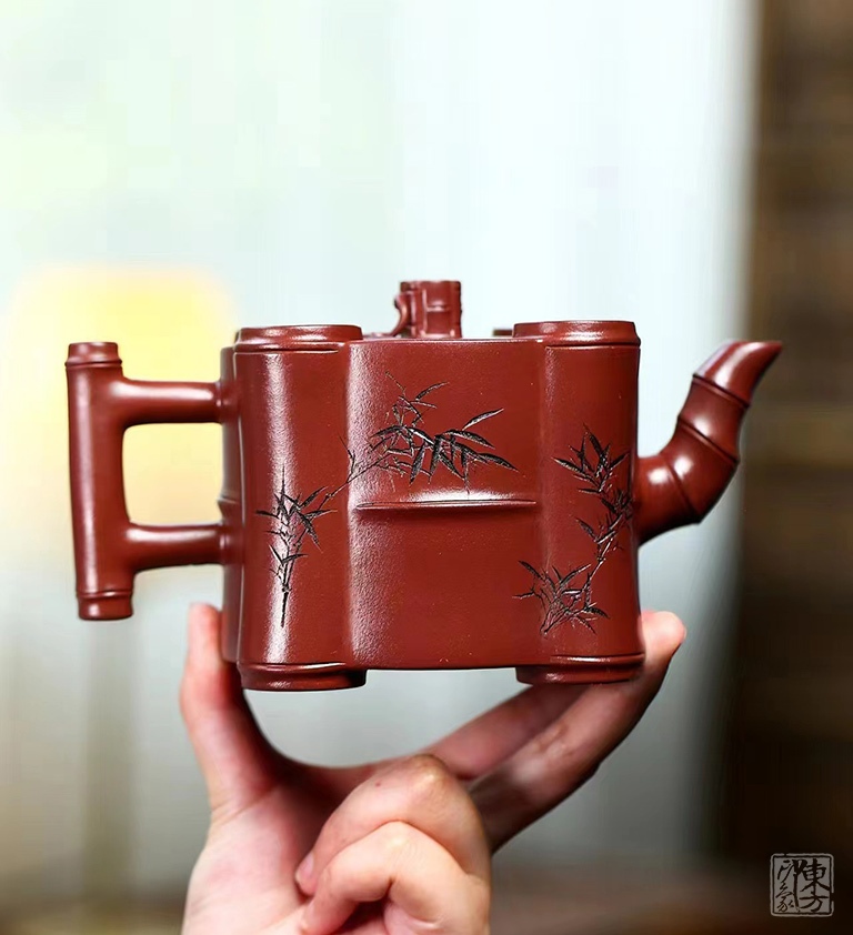 名家全手工宜兴原矿底槽清泥精品紫砂壶：福竹