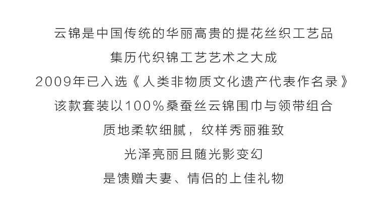 100%桑蚕丝云锦套装：“春上枝头”围巾+“祥龙牡丹”领带