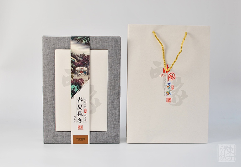 丝绸国画剪纸卷轴（四条屏）：春夏秋冬
