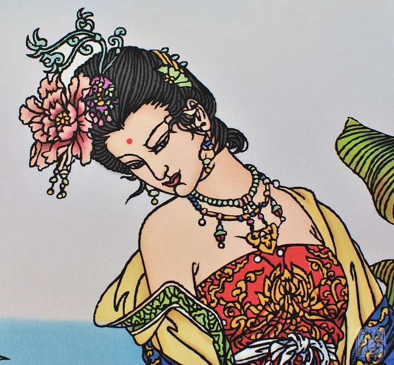 丝绸国画剪纸卷轴（四条屏）：倾国倾城