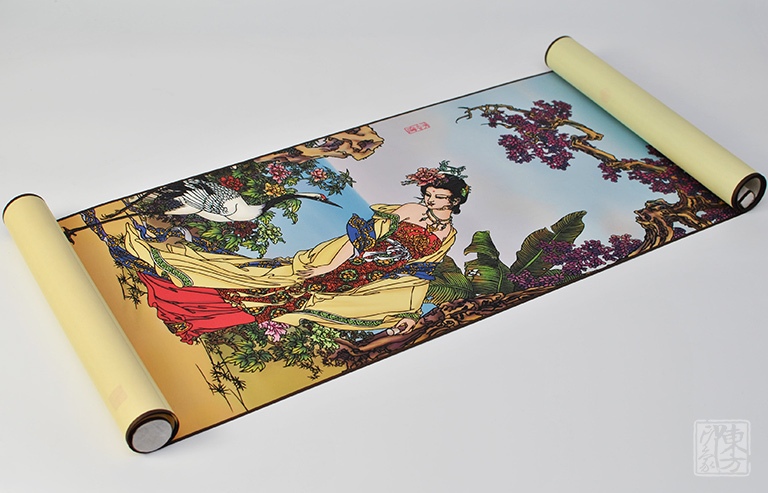丝绸国画剪纸卷轴（四条屏）：倾国倾城