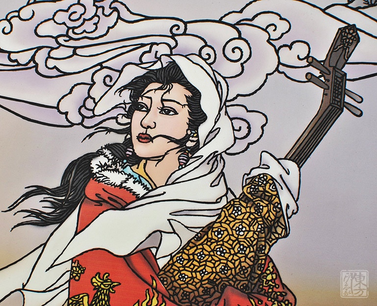 丝绸国画剪纸卷轴（四条屏）：倾国倾城