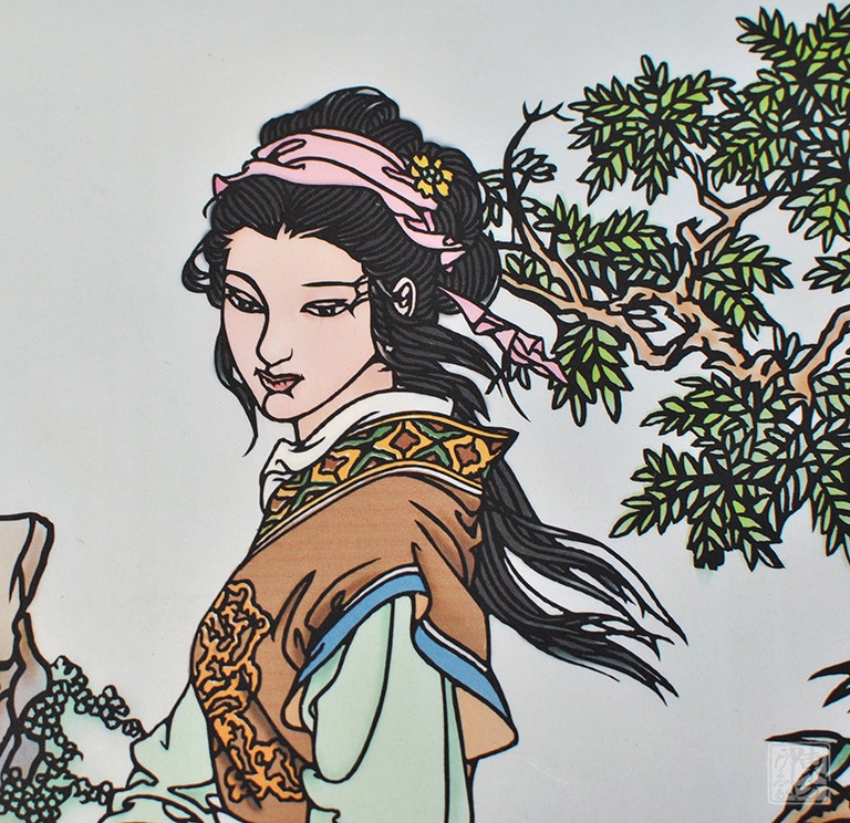 丝绸国画剪纸卷轴（四条屏）：倾国倾城