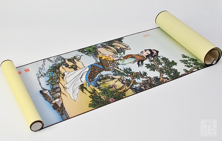 丝绸国画剪纸卷轴（四条屏）：倾国倾城