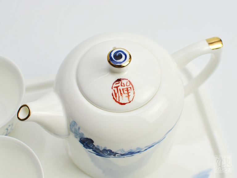 唐山骨瓷手绘茶具：山间小景