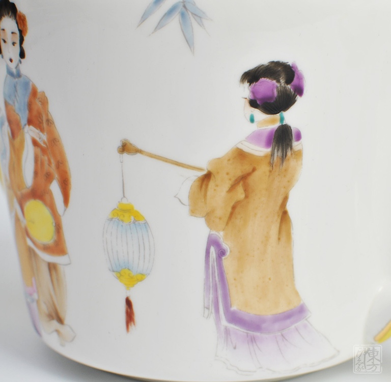 唐山骨瓷手绘咖啡具套装：仕女游春图