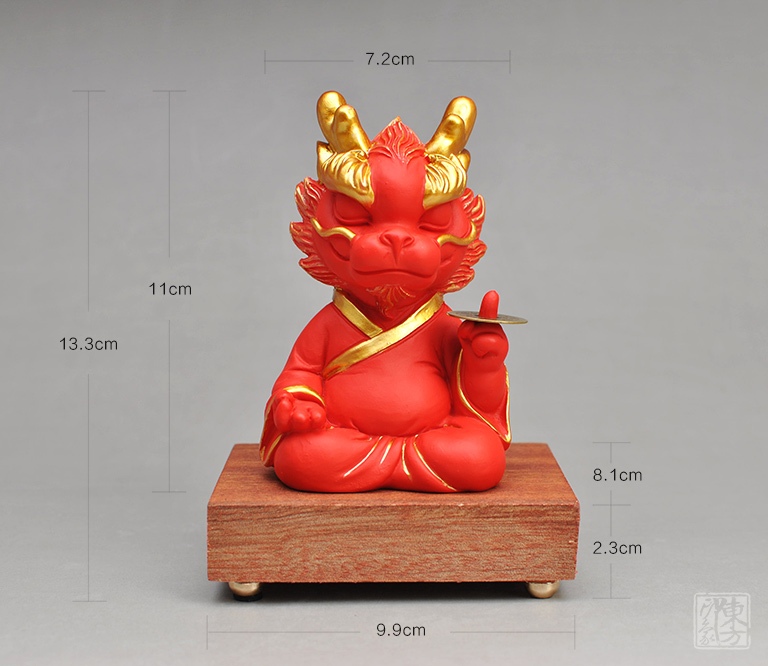青砂石手工漆彩/金小龙摆件（红）：掐指一算，越来越赚