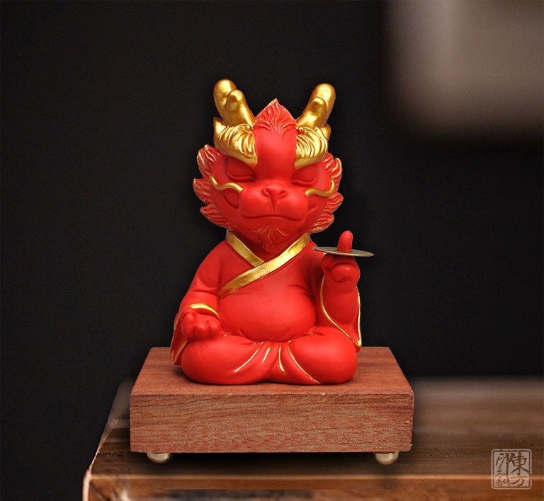 青砂石手工漆彩/金小龙摆件（红）：掐指一算，越来越赚