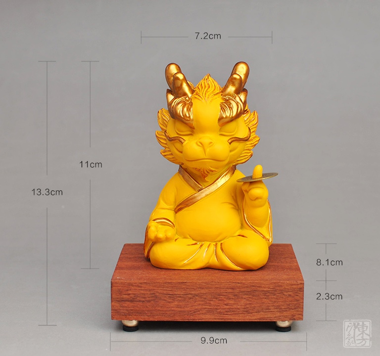 青砂石手工漆金小龙摆件：掐指一算，越来越赚