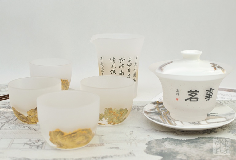 全手工水晶玻璃茶具套装：明唐寅《事茗图》