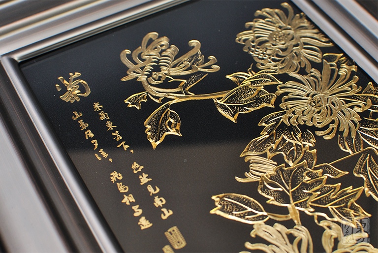 纯手工铜板金雕画：傲菊