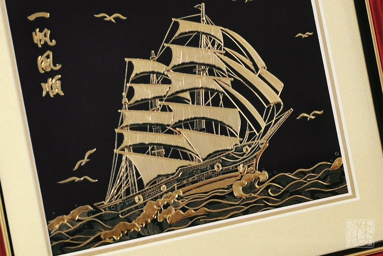 纯手工铜板金雕画：一帆风顺