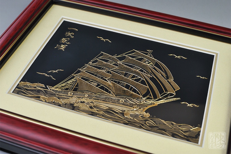 纯手工铜板金雕画：一帆风顺