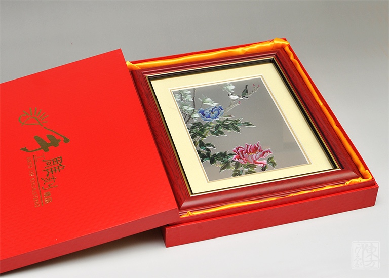纯手工铝板彩雕工艺画：牡丹玉兰双禽图