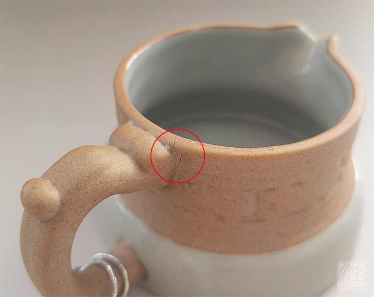 半陶釉万寿高脚杯茶壶套装：开片古陶（微瑕）