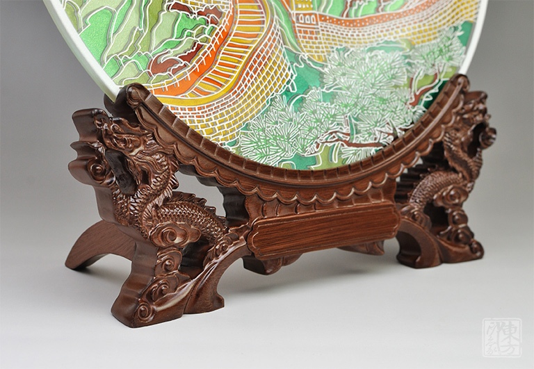 双面晶雕手工彩绘赏盘：巍巍长城（Φ32cm）