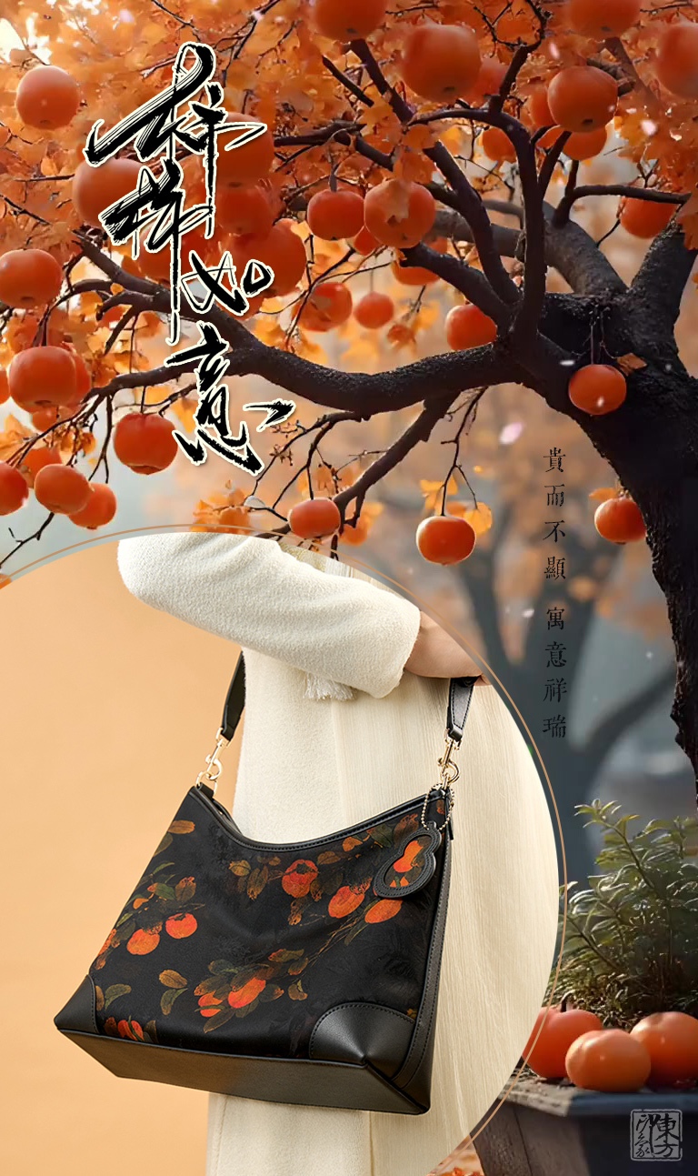 桑蚕丝香云纱印花提花包：柿柿如意B