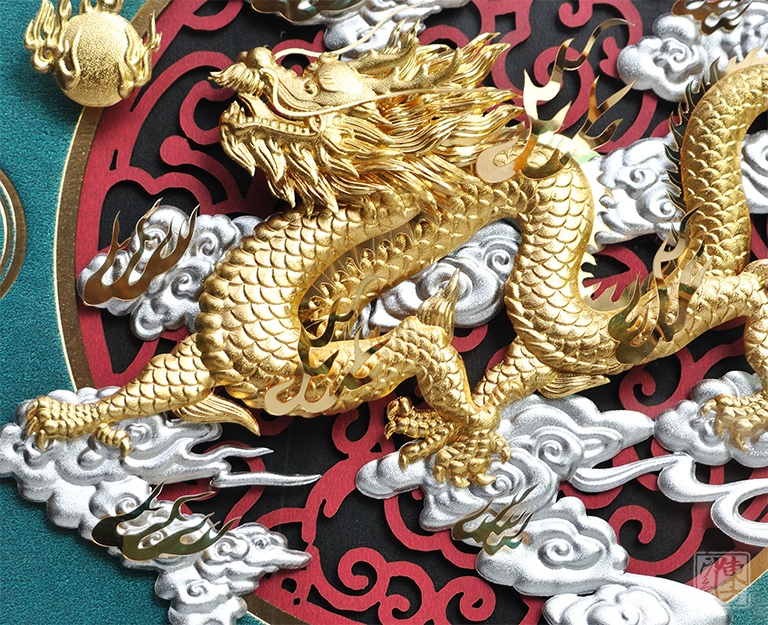 立体金箔框画:祥龙献瑞