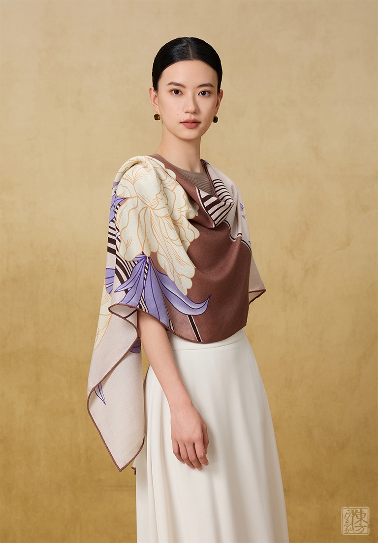 绵羊毛桑蚕丝混纺秋冬款围巾披肩:如花绽放