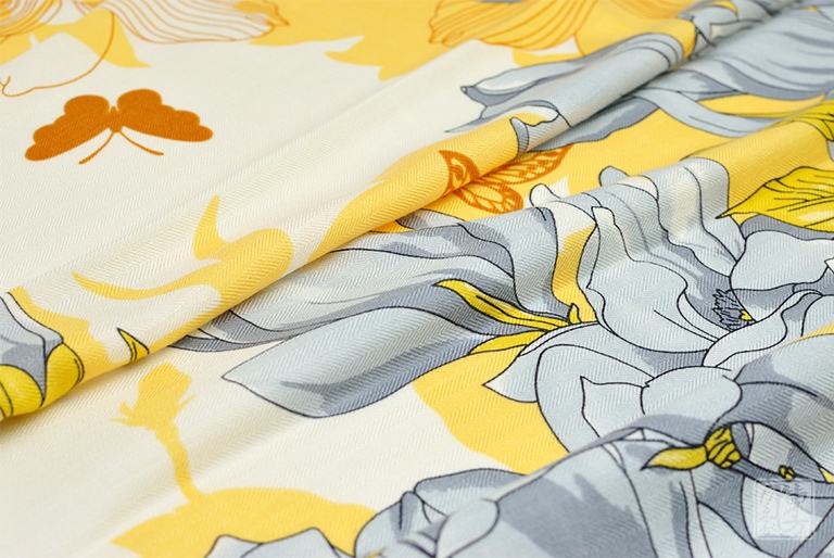 绵羊毛桑蚕丝混纺秋冬款围巾披肩:玉兰福蝶