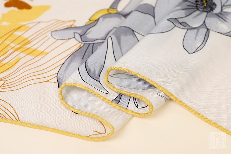 绵羊毛桑蚕丝混纺秋冬款围巾披肩:玉兰福蝶