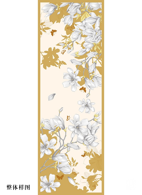 绵羊毛桑蚕丝混纺秋冬款围巾披肩:玉兰福蝶