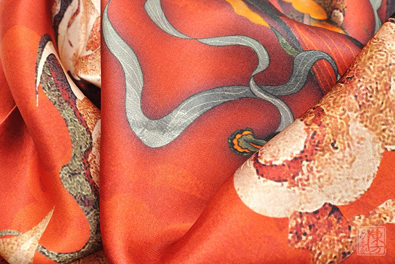 100%桑蚕丝/真丝素绉缎丝巾:敦煌飞天仕女图(中方巾)