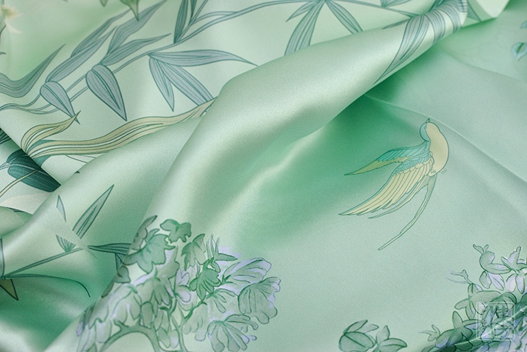 100%桑蚕丝/真丝素绉缎丝巾：竹摇清影