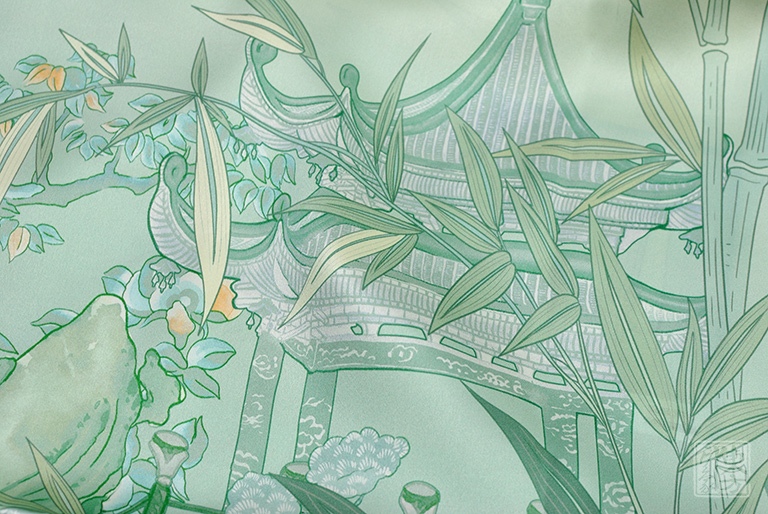 100%桑蚕丝/真丝素绉缎丝巾：竹摇清影