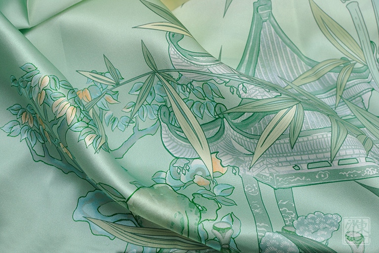 100%桑蚕丝/真丝素绉缎丝巾：竹摇清影