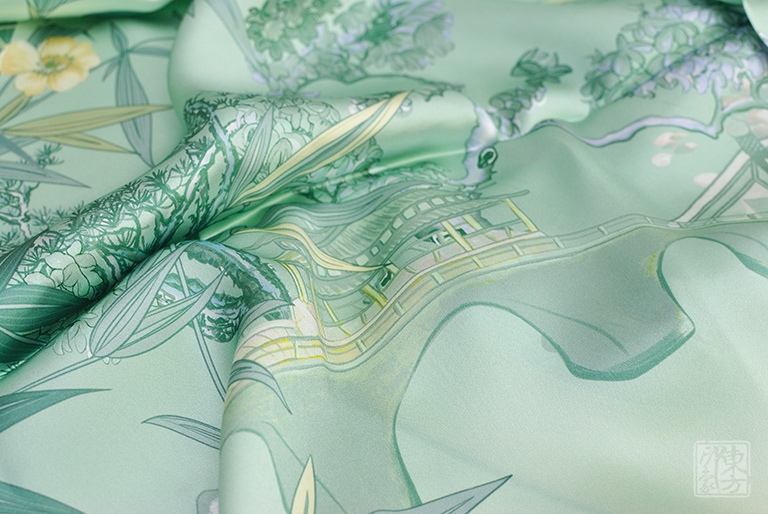 100%桑蚕丝/真丝素绉缎丝巾：竹摇清影