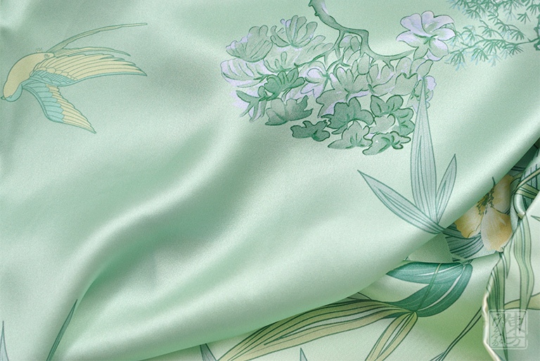 100%桑蚕丝/真丝素绉缎丝巾：竹摇清影