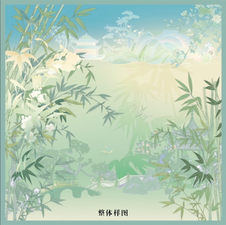 100%桑蚕丝/真丝素绉缎丝巾：竹摇清影