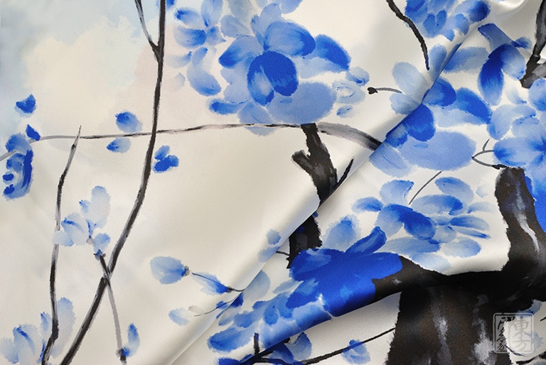 100%桑蚕丝/真丝素绉缎丝巾：墨染青花