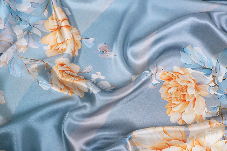 100%桑蚕丝/真丝素绉缎丝巾长巾:芍药殿春