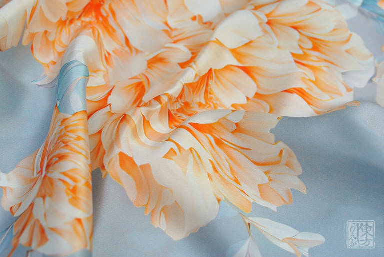 100%桑蚕丝/真丝素绉缎丝巾长巾:芍药殿春