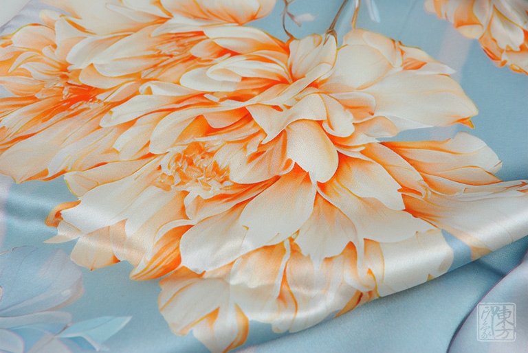 100%桑蚕丝/真丝素绉缎丝巾长巾:芍药殿春