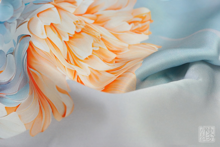 100%桑蚕丝/真丝素绉缎丝巾长巾:芍药殿春