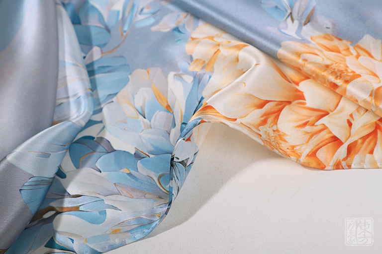 100%桑蚕丝/真丝素绉缎丝巾长巾:芍药殿春