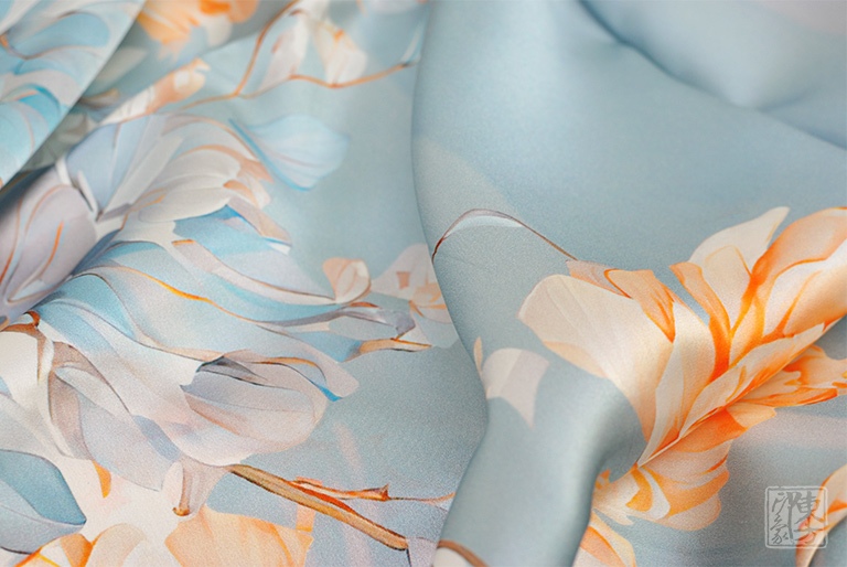 100%桑蚕丝/真丝素绉缎丝巾长巾:芍药殿春